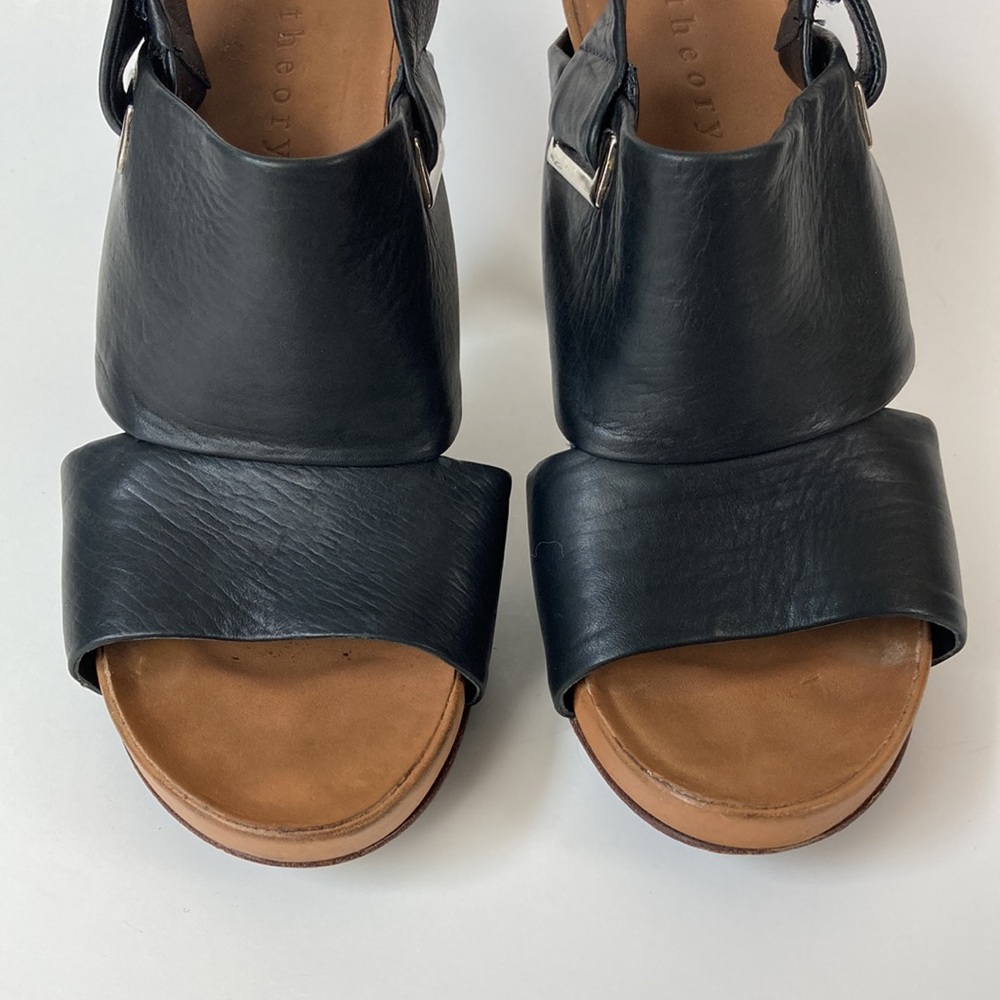 Theory Black Leather Sling Back Heeled Sandal - Picture 2 of 13